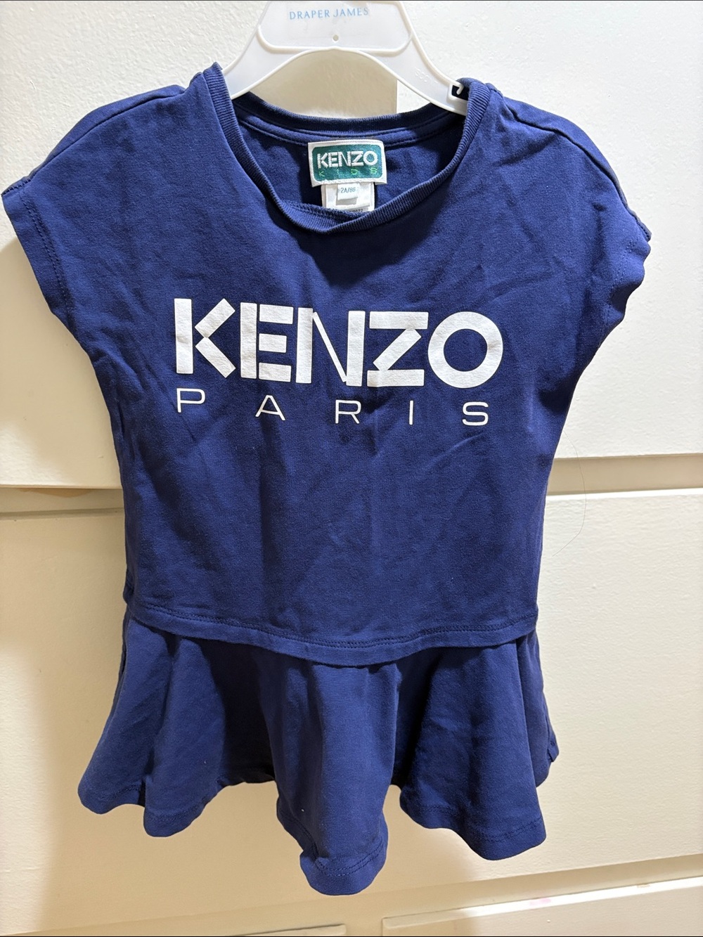 Kenzo Navy and White Logo Peplum Tee